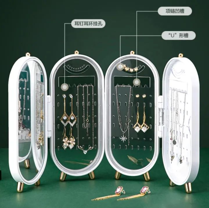 Foldable jewelry organizer with mirror earrings and necklace hanging holder beautiful dustproof display jewellery box ardrop27897584