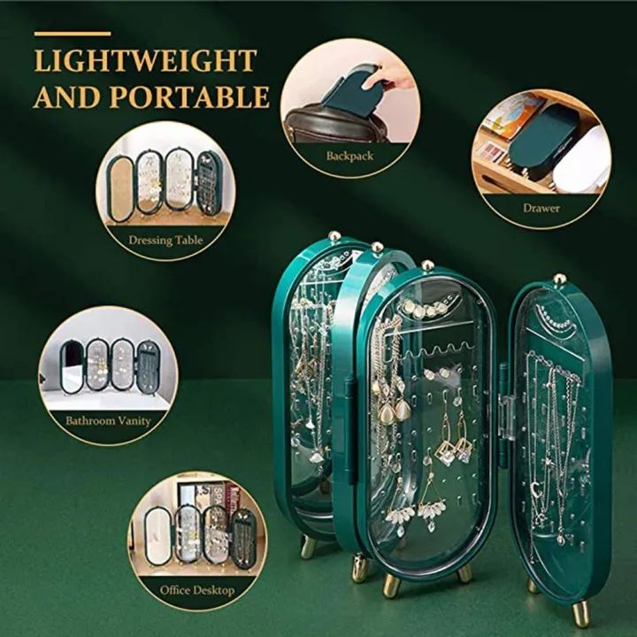 Foldable jewelry organizer with mirror earrings and necklace hanging holder beautiful dustproof display jewellery box ardrop27897584